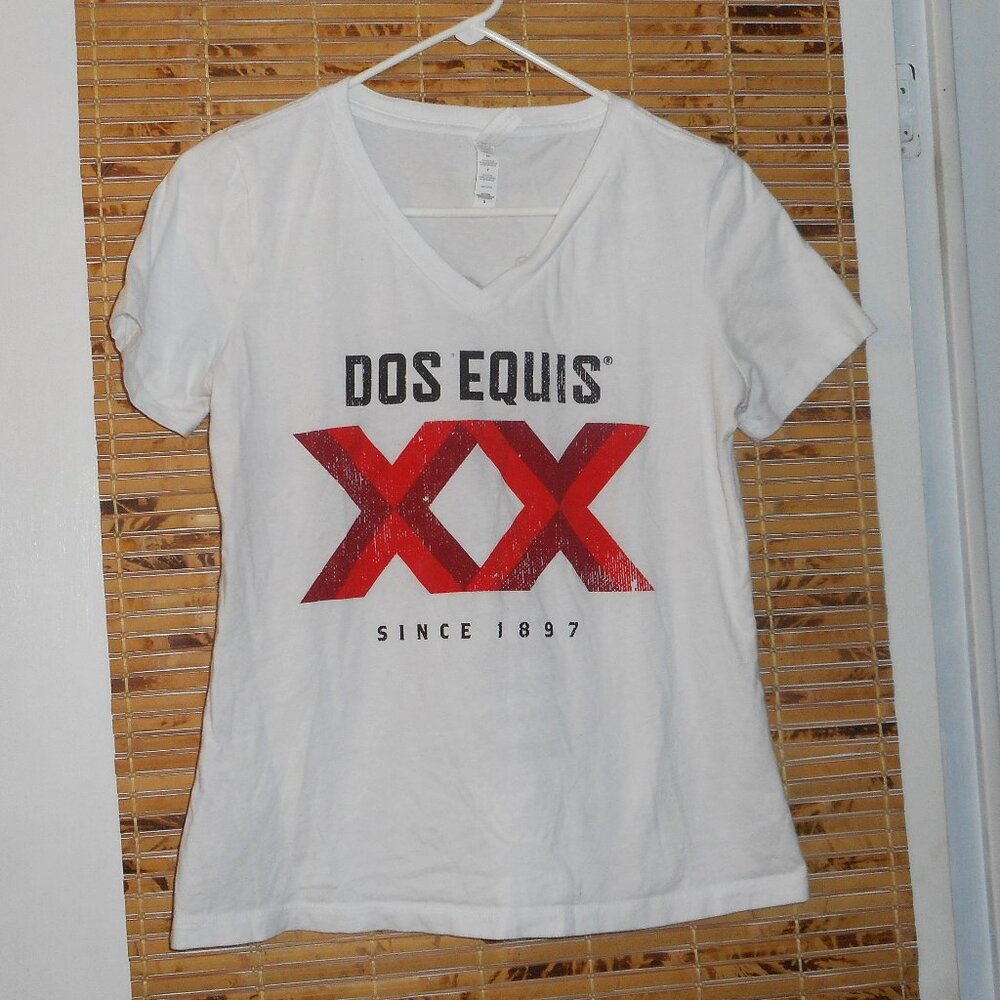 DOS EQUIS XX White Women's 100% Cotton V-Neck T-Shirt *Size: S